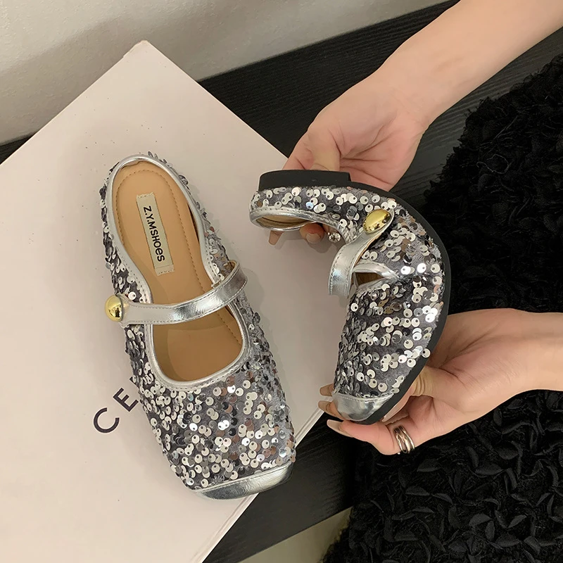 法式小香风银色单鞋女2025新款春夏气质浅口玛丽珍鞋半拖鞋穆勒鞋