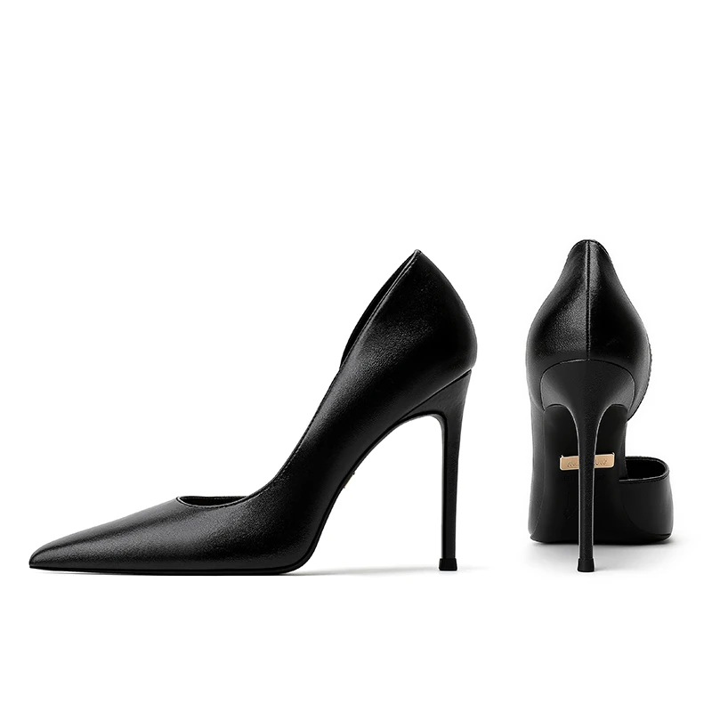 侧空高跟鞋2025春秋黑色细跟职业尖头时尚气质舒适百搭浅口女鞋