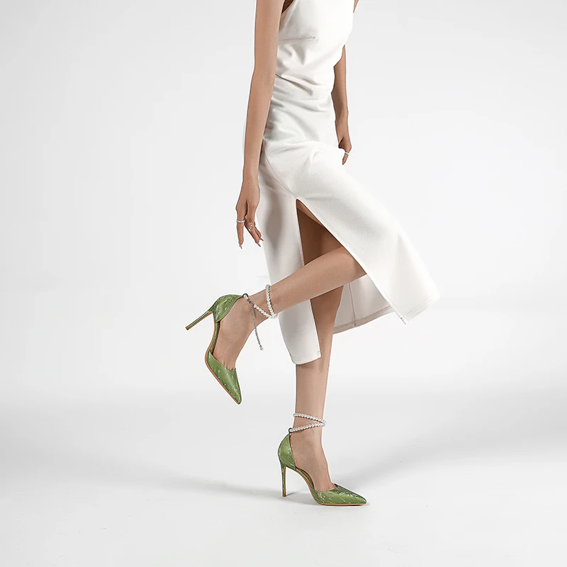 高跟鞋中空细跟尖头气质百搭女单鞋2024新款国风珍珠包头凉鞋