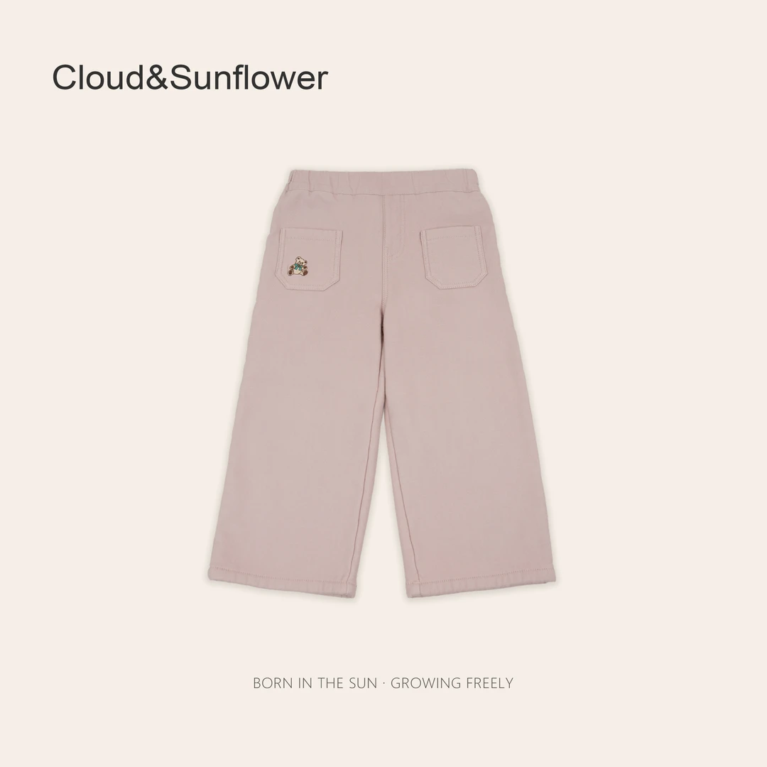 女童前兜可爱小熊刺绣粉色牛仔直筒裤283002