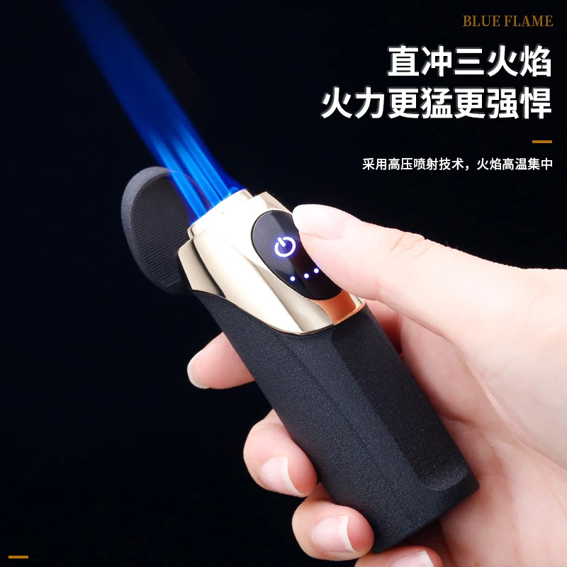 Z新款R触摸感应三直冲充气打火机电量显示防风雪茄小喷枪车载网红