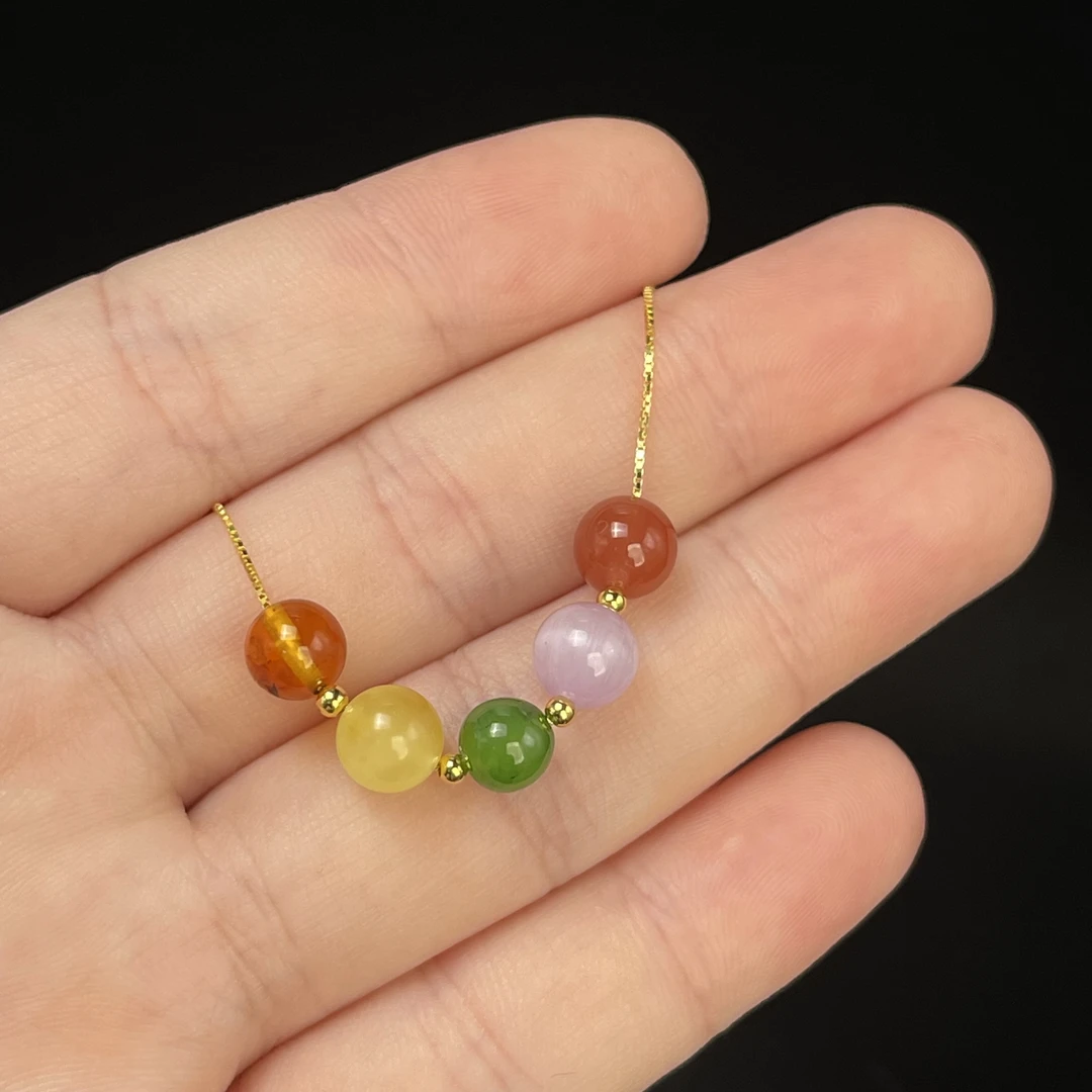 【新疆和田玉】925银镶和田玉多宝项链 约7mm(多样性发1件)