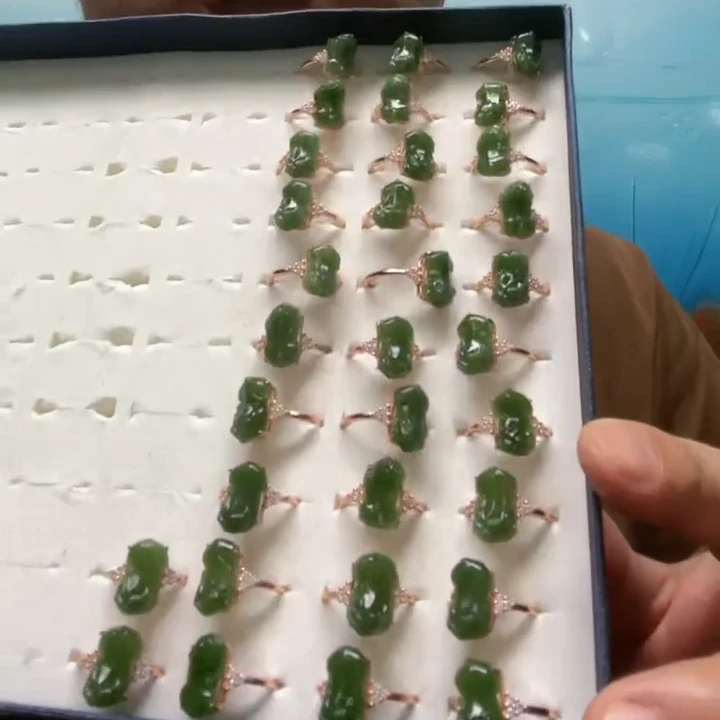 【新疆和田玉】925银镶和田玉貔貅戒指 (多样性发1件)