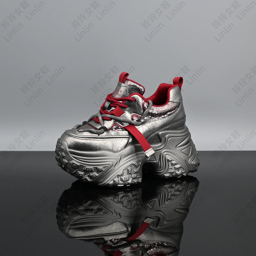 【妖姬】跟高11公分小个子厚底老爹鞋女25新款松糕休闲运动鞋8618