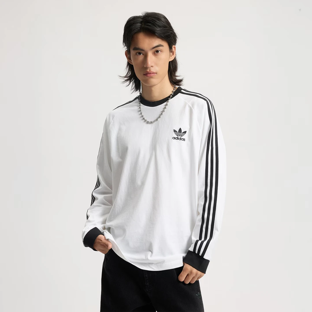adidas/阿迪达斯男子复古穿搭纯棉休闲运动修身长袖圆领T恤IA4879