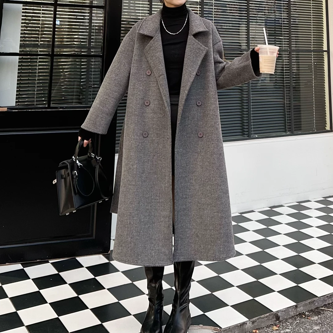 d2025秋冬新款双面羊毛大衣双面绒女中长款宽松韩版毛呢外套厚