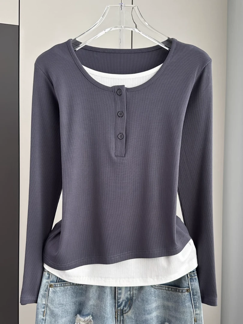 201-300直播链接长袖T恤女装假两件