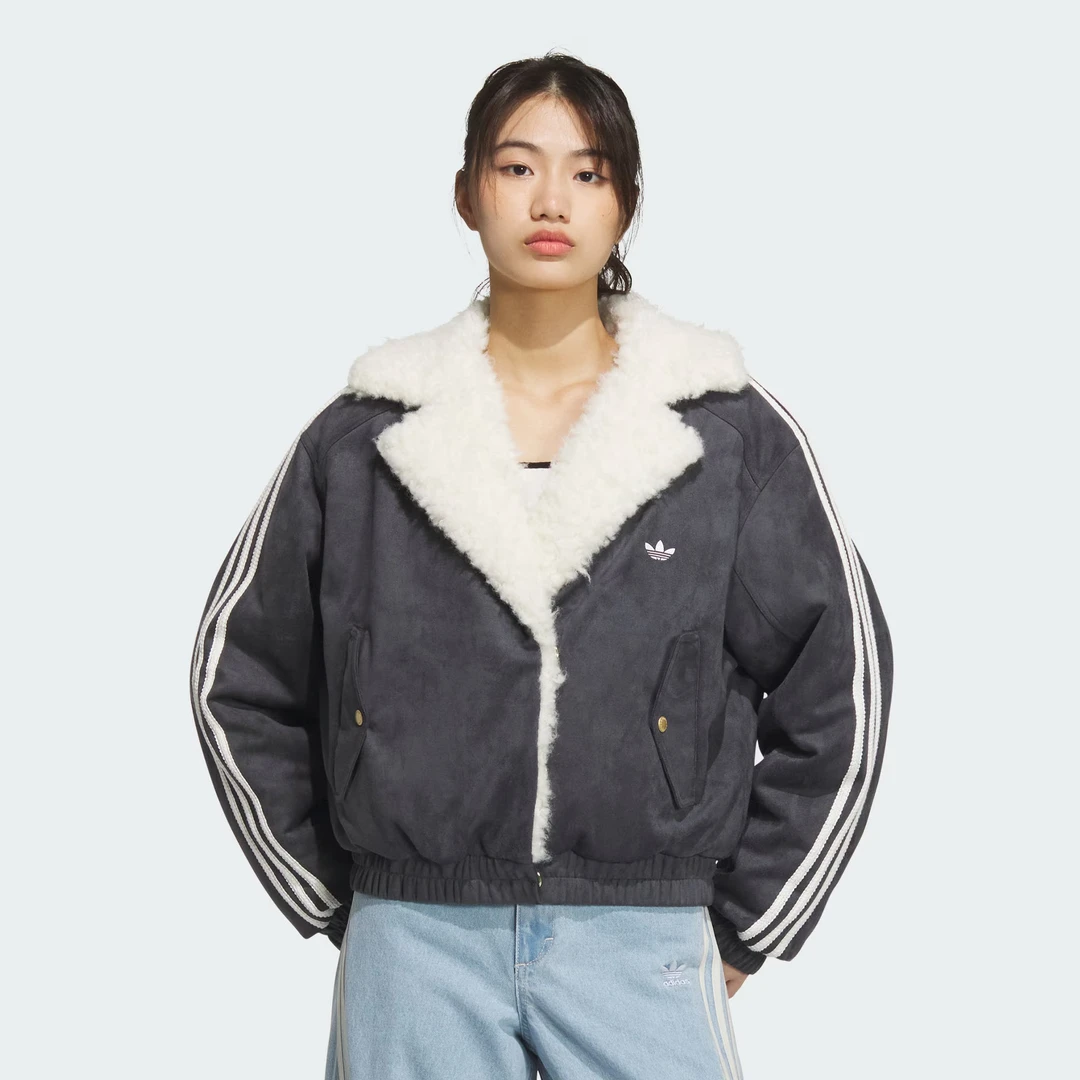adidas/阿迪达斯新年新衣女子休闲保暖毛翻领运动宽松棉服JL8438