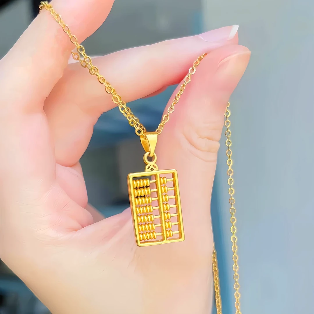 钛钢项链 算盘吊坠女款久不掉色仿黄金色时尚百搭招财项链挂坠