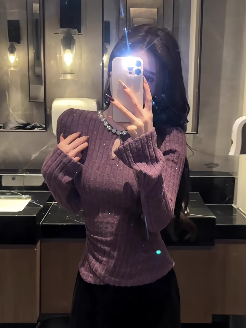 【嘎嘎】大码胖妹妹2025冬季微胖显瘦遮肉气质磨毛闪片上衣打底衫