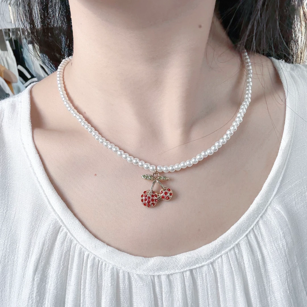 合金项链 法式樱桃果实项链