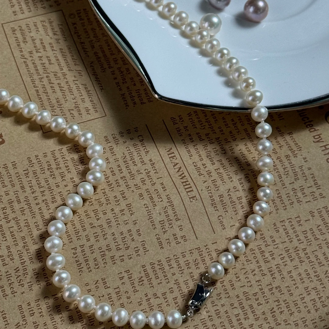 6-7mm嵘澜天然无核淡水真珍珠项链白色纯天然淡水珍珠项链