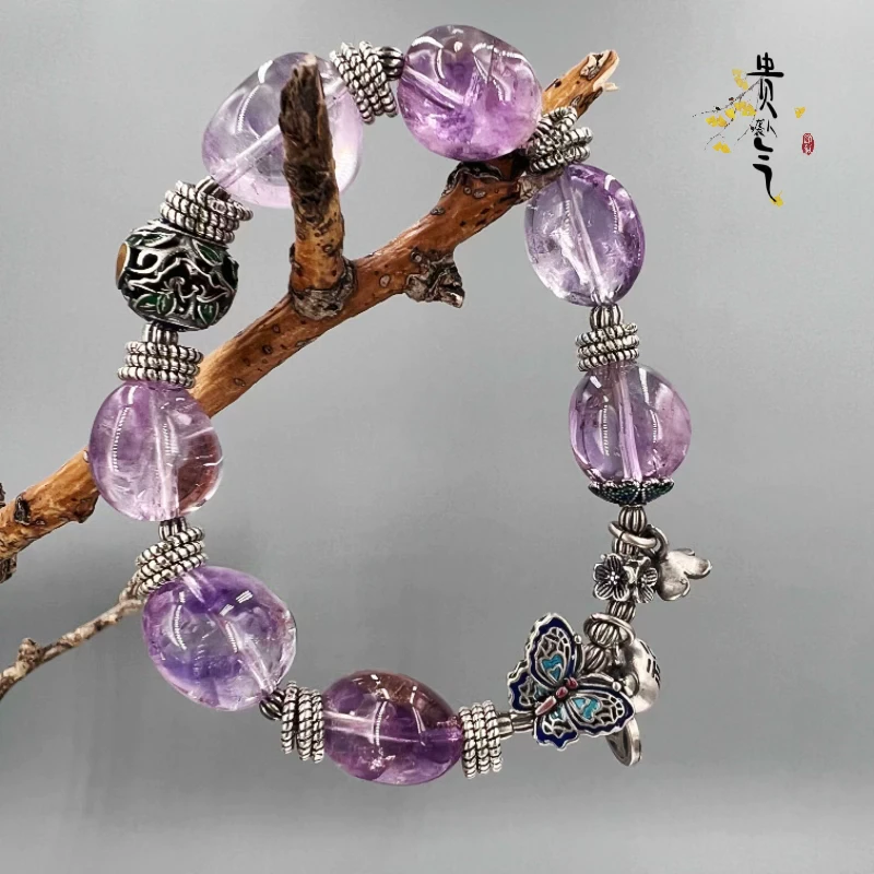 天然紫水晶紫色时尚百搭闺蜜女友款银手链手串脚链送礼礼物