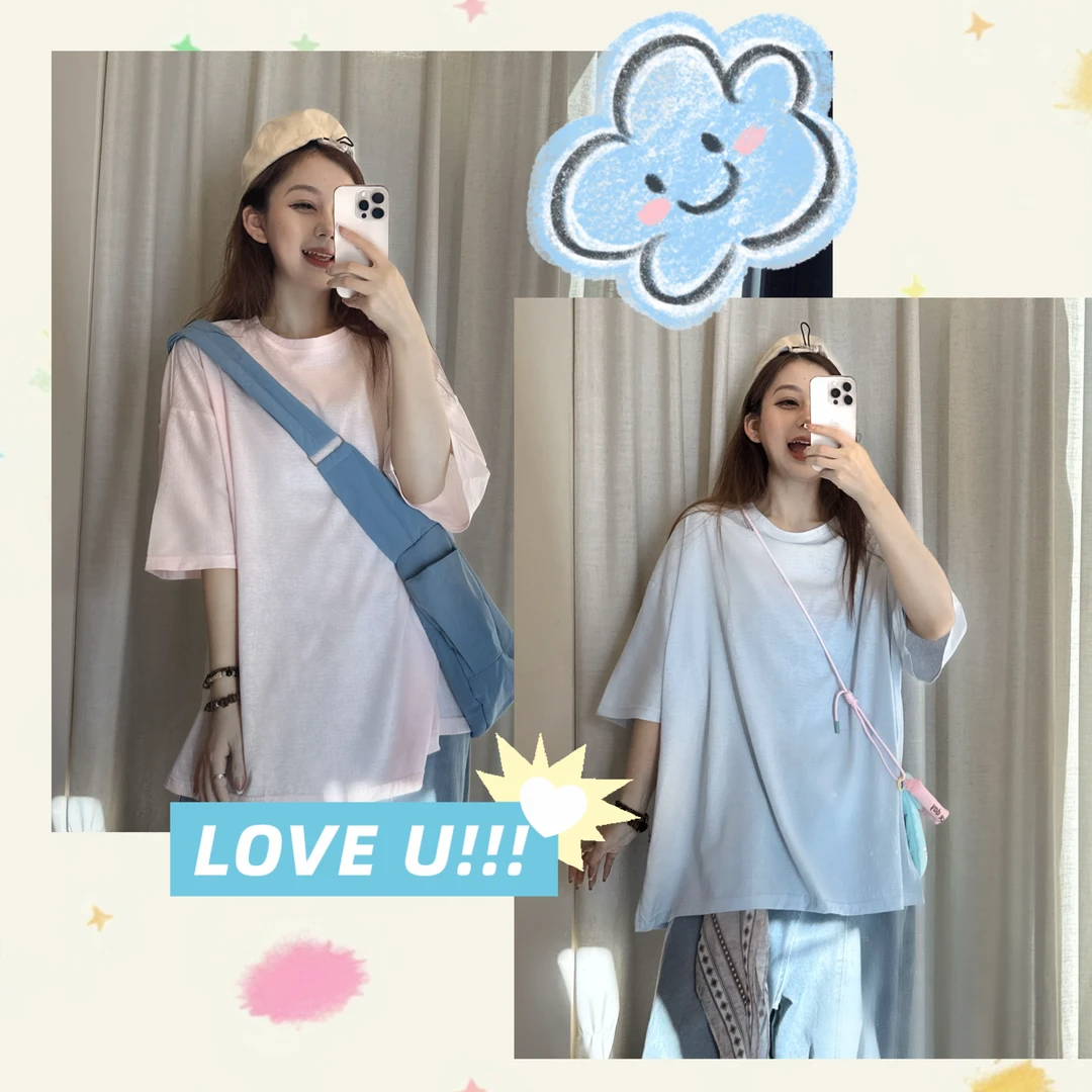 2025超火减龄上衣韩版宽松雪花棉亲肤短袖t恤女夏装纯色薄款半袖