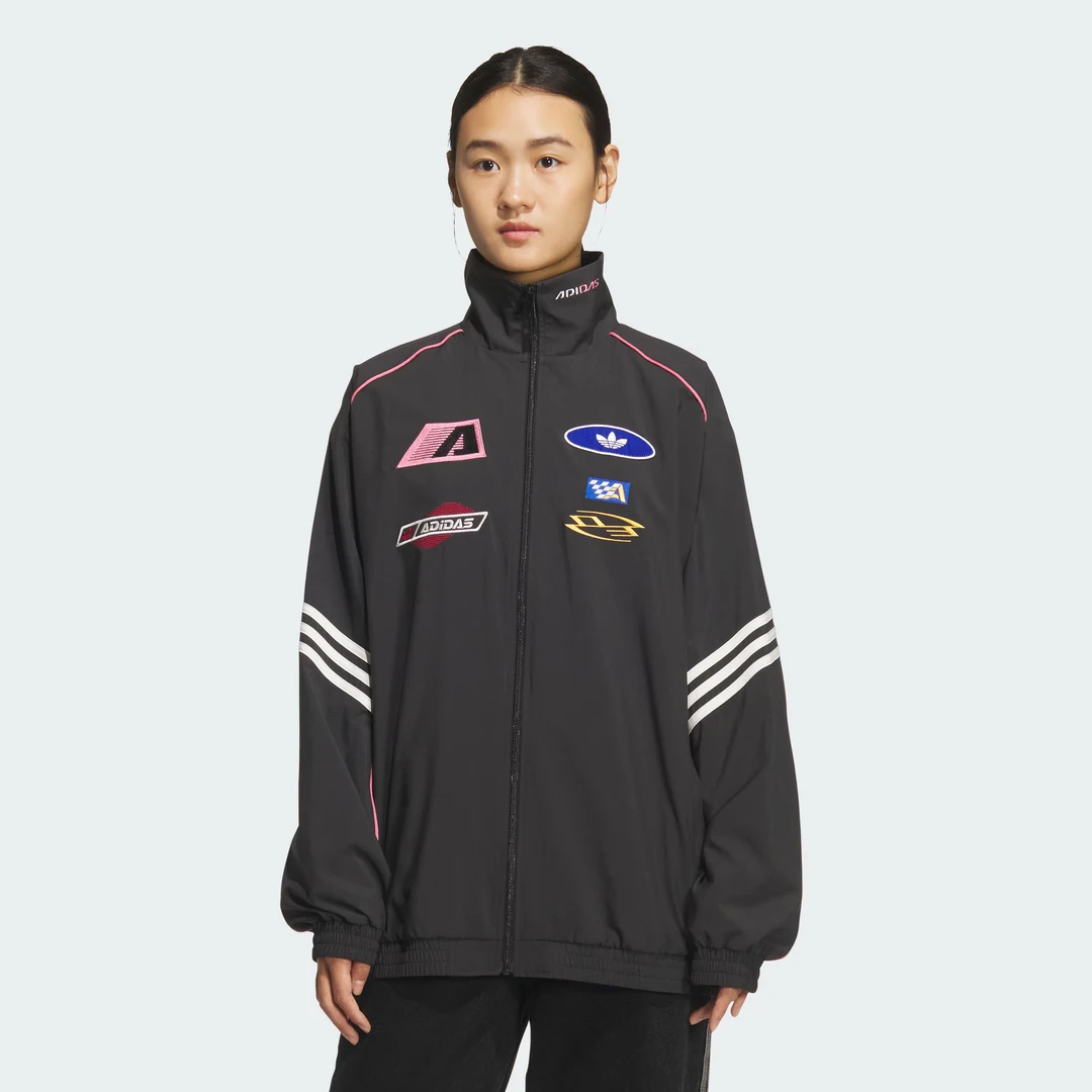 adidas/阿迪达斯MOTO JKT W 女赛车风立领运动宽松夹克外套KG6676