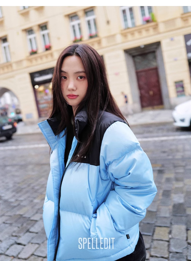 SPELLEDIT[顺丰包邮]25冬季新品拼色高领羽绒服韩系潮牌白鸭绒