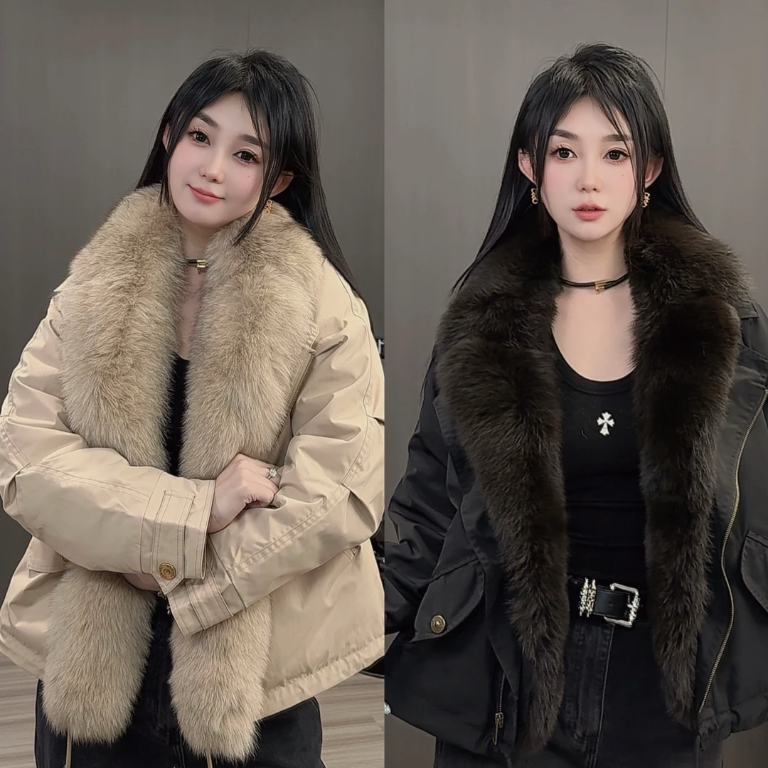 2025年新款鸭绒拼接狐狸毛时尚高级感鸭绒服