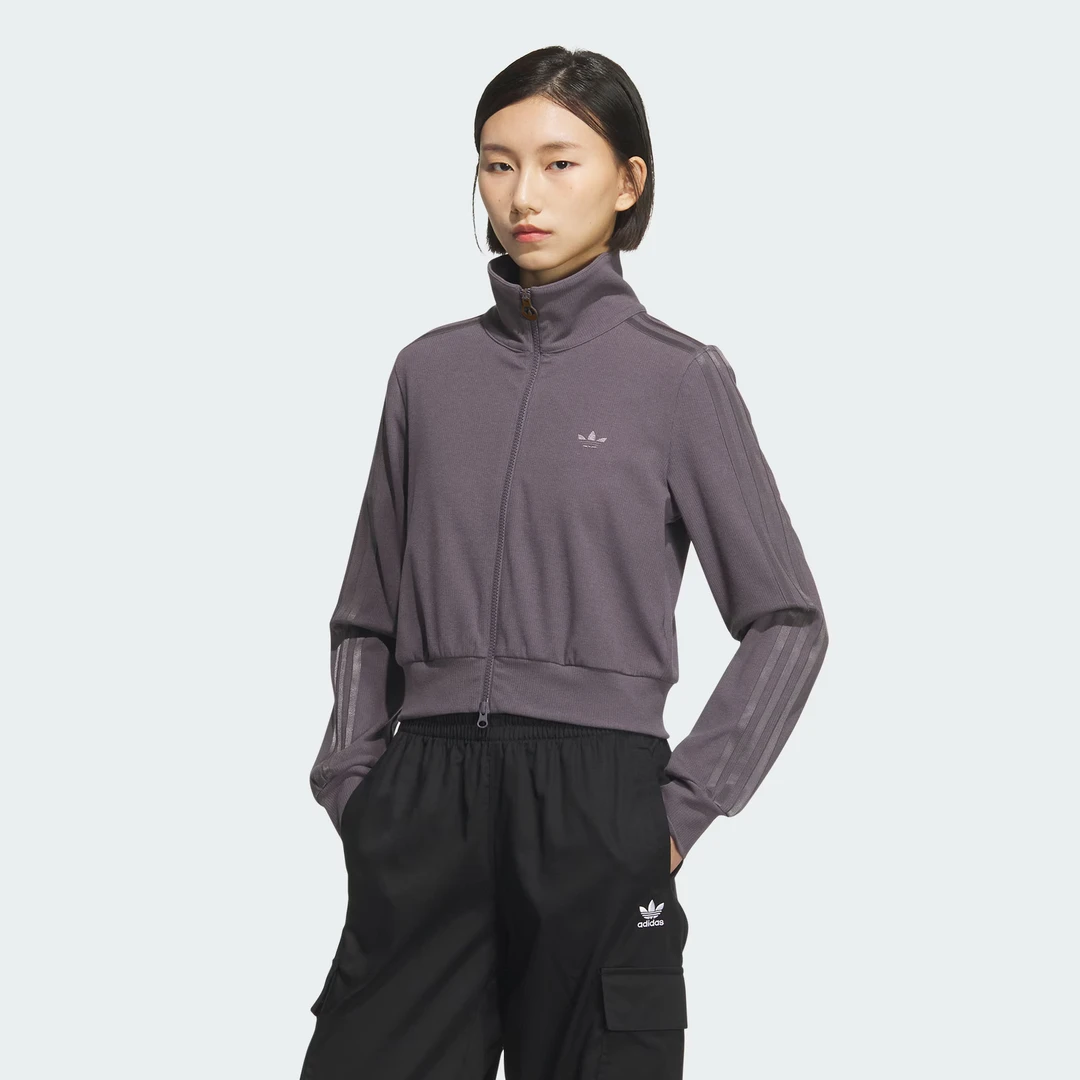 adidas/阿迪达斯女子三条纹罗纹立领运动休闲修身夹克外套KB5446