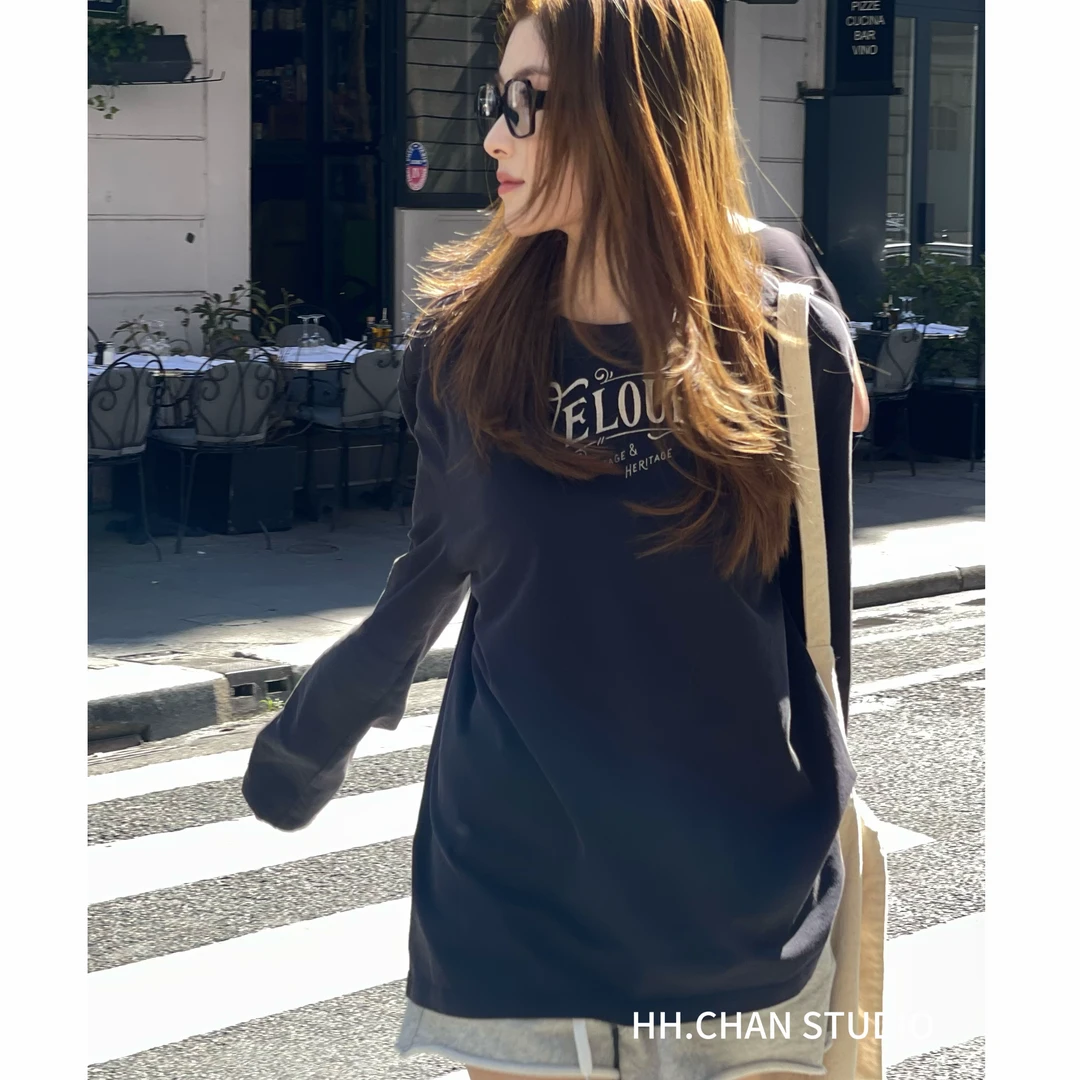 HH.CHAN“阳光气息”100%棉美式复古休闲圆领宽松长袖T HH5337470