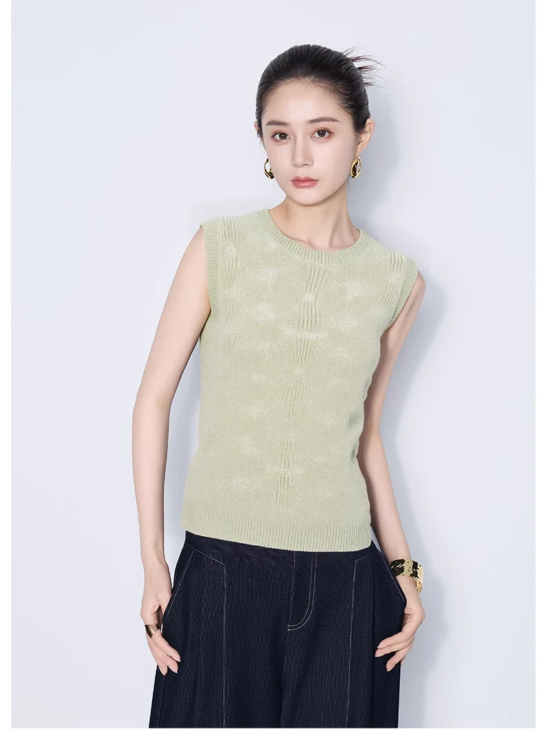 【粉丝专属】马天奴莱赛尔棉提花针织圆领无袖上衣时尚女VHSC46SWH0