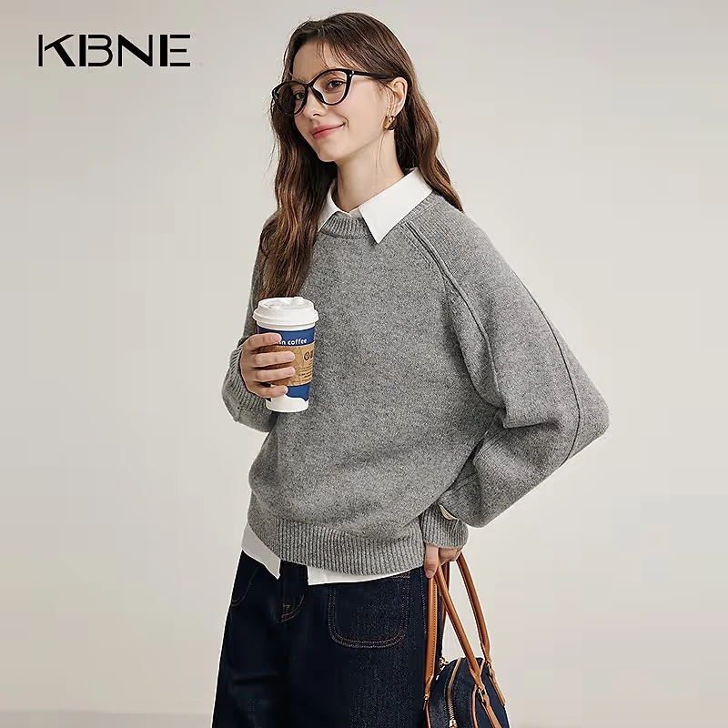 【王雪糕专属】新款毛针织衫复古红色宽松羊毛加厚圆领光泽轻柔