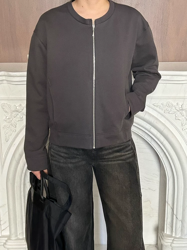 THREEPASS三水酱  韩国AT同款简约纯色显瘦拉链卫衣无领小夹克