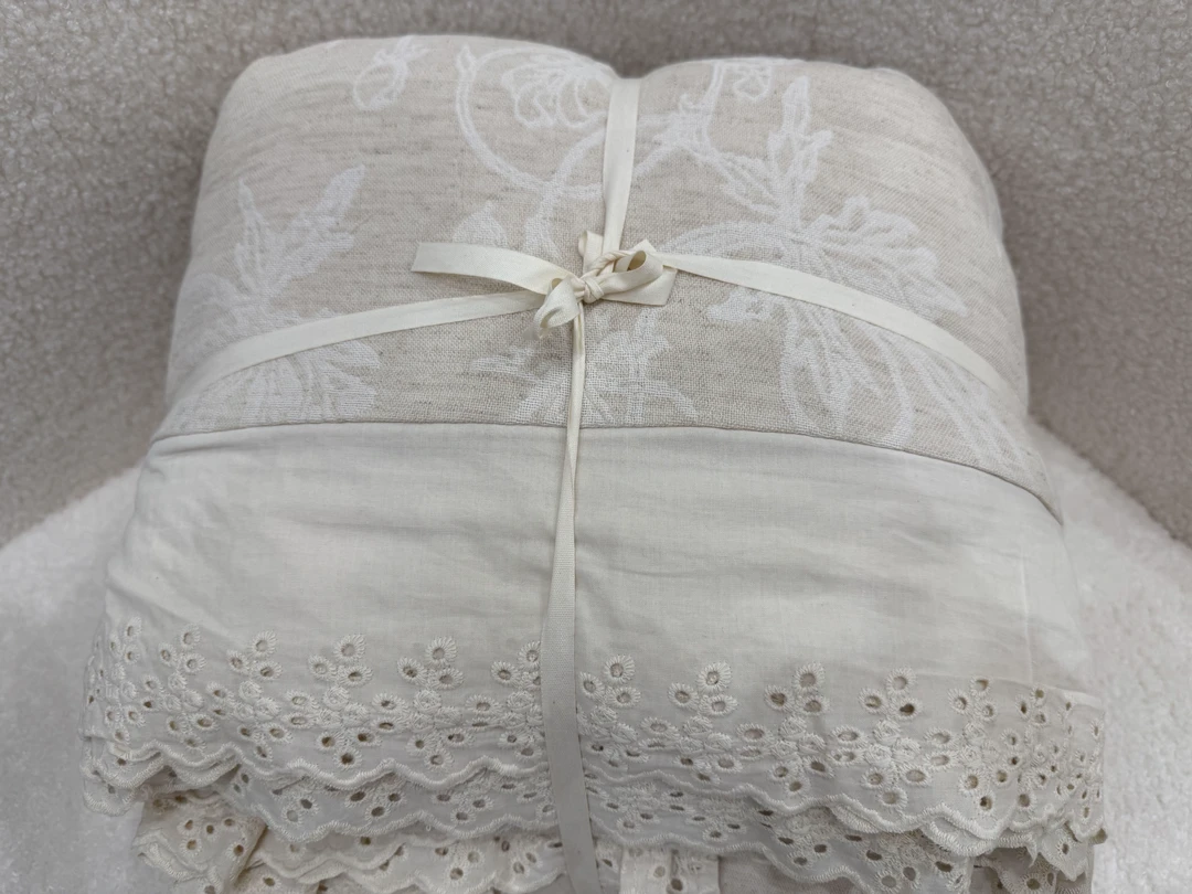 小满堂春日限定福利款｜亚麻提花四件套米色花边蔷薇物语