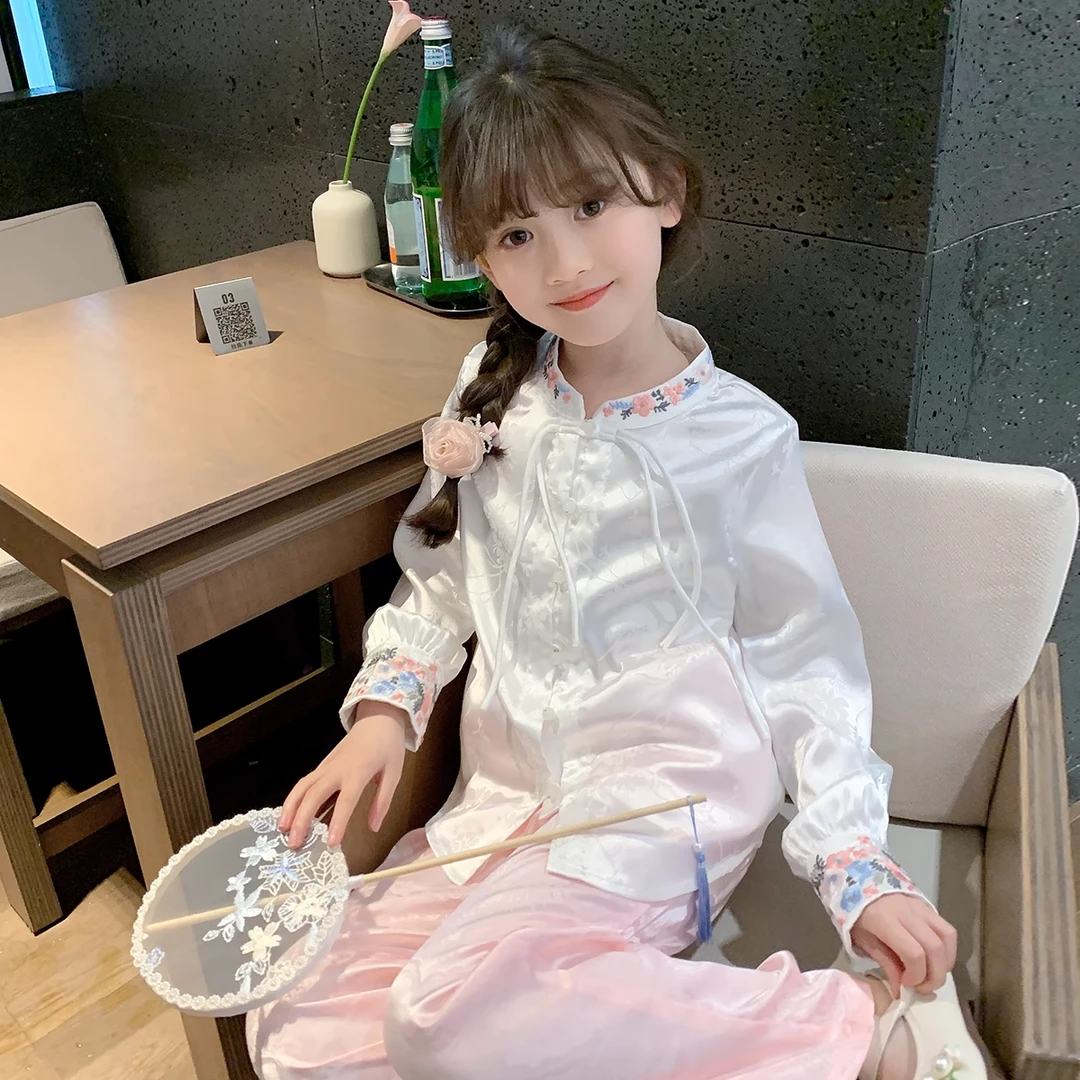 女童娃娃衫2025春秋装新款儿童中大童复古中国风衬衫上衣 S24110