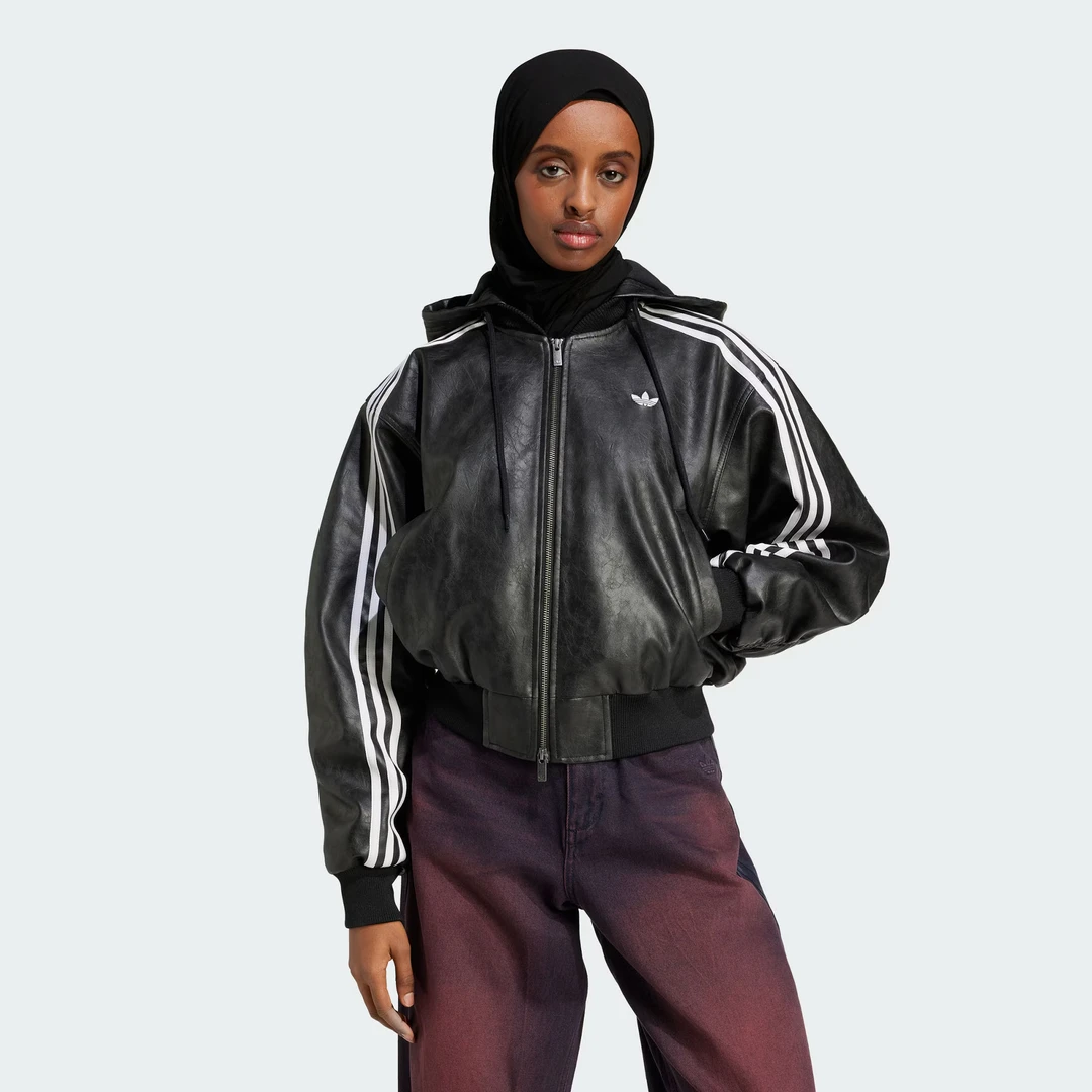 【滔搏联动】Adidas阿迪达斯短款甜酷仿皮质新年收腰运动棉服JX9225