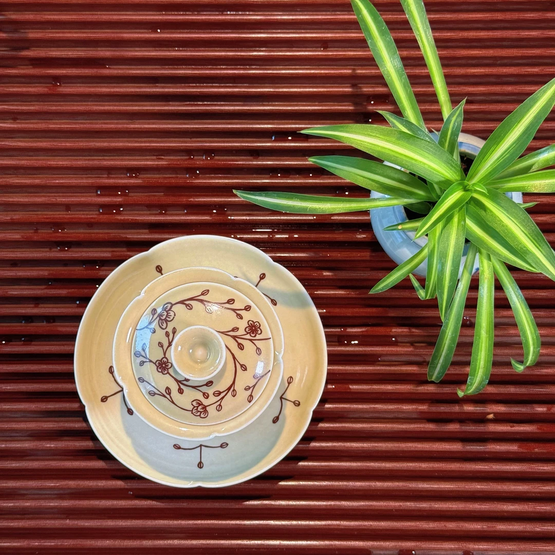 【唐草】手绘套装原创全景德镇盖碗压手主人杯陶瓷小富婆专用主人杯