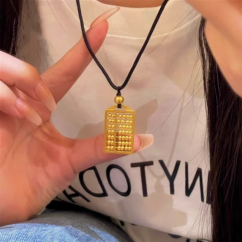 钛钢项链 项链祥云如意算盘吊坠男女款高保色仿真黄金色久不掉色