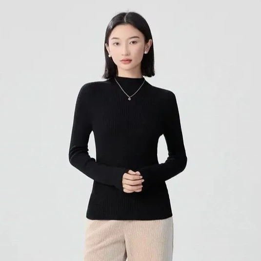 GIRDEAR/哥弟百搭半高领竖坑条绵羊毛针织衫上衣1399770雅丹风