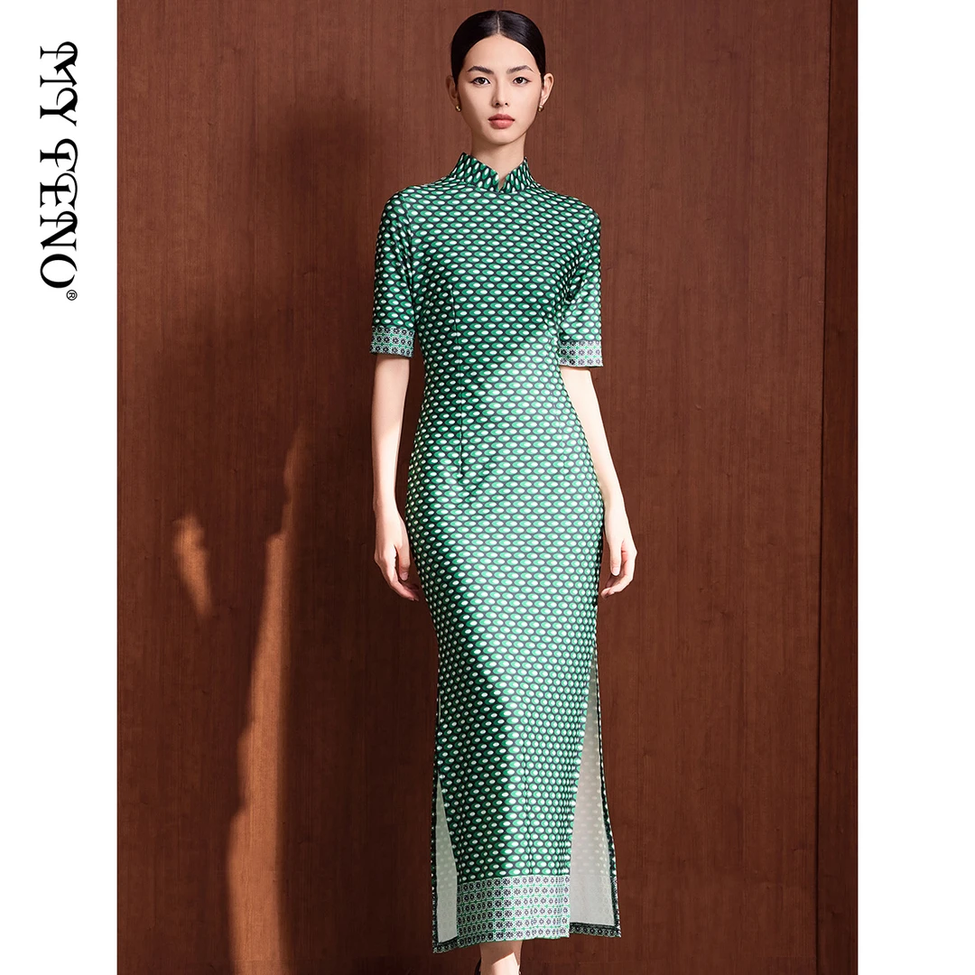 【盈盈专属】绿色复古时尚气质女装连衣裙VDA368DRX0