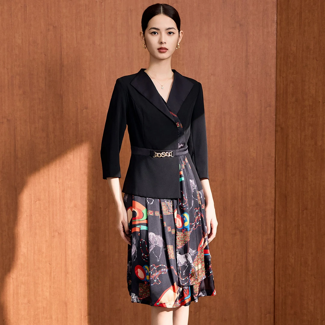 MY TENO/马天奴VDA607DRX0轻奢显瘦女士时尚黑色长款秋季连衣裙