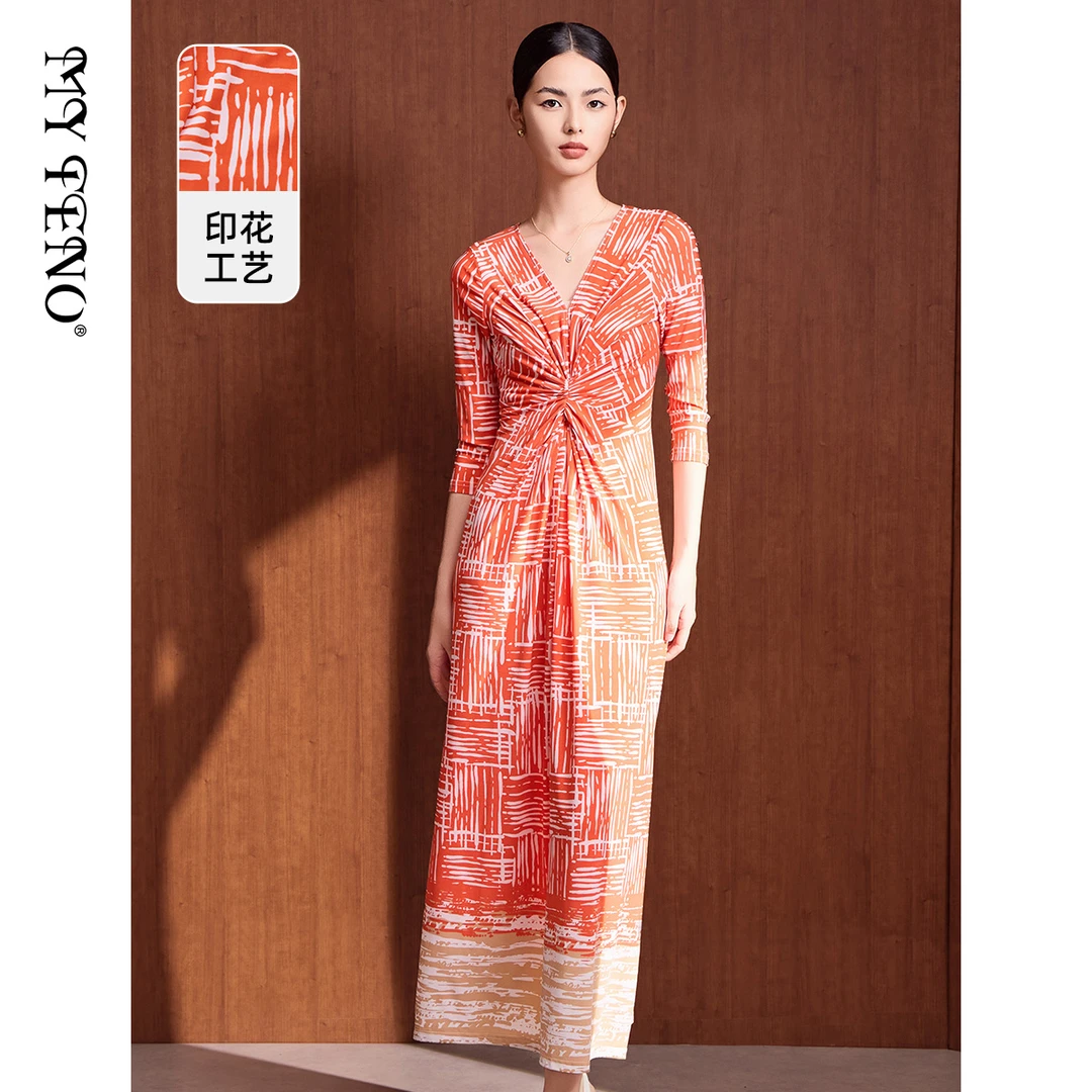 【小云总专享】复古收腰印花时尚长袖气质女装连衣裙VDA293DRX0