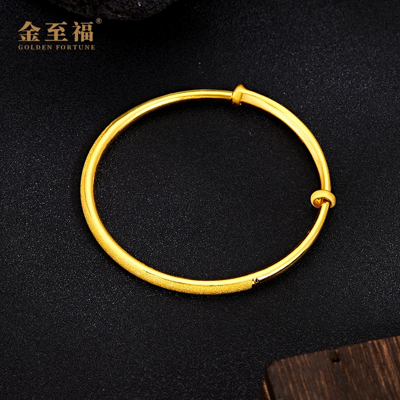 金至福足金气质磨砂推拉手镯百搭经典镯子实心古法素圈WP02