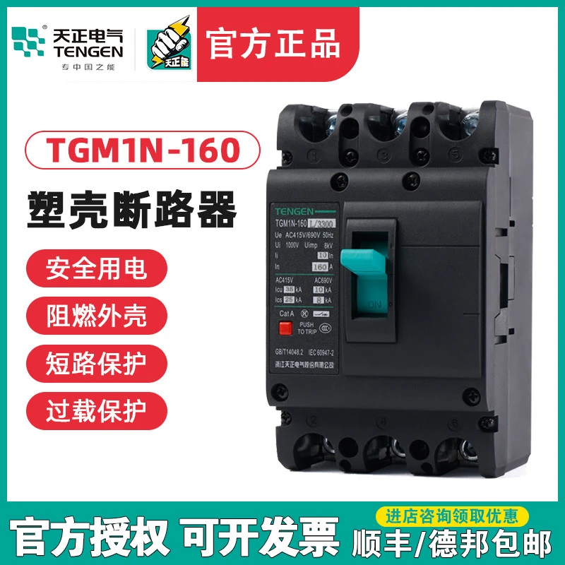 TENGEN天正电气 TGM1N-160L/3300 160A塑壳断路器空气开关3P 380V