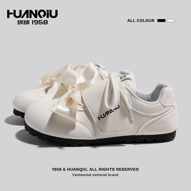 HUANQIU/环球蝴蝶结板鞋女2024新款女鞋休闲小白鞋百搭薄底女鞋
