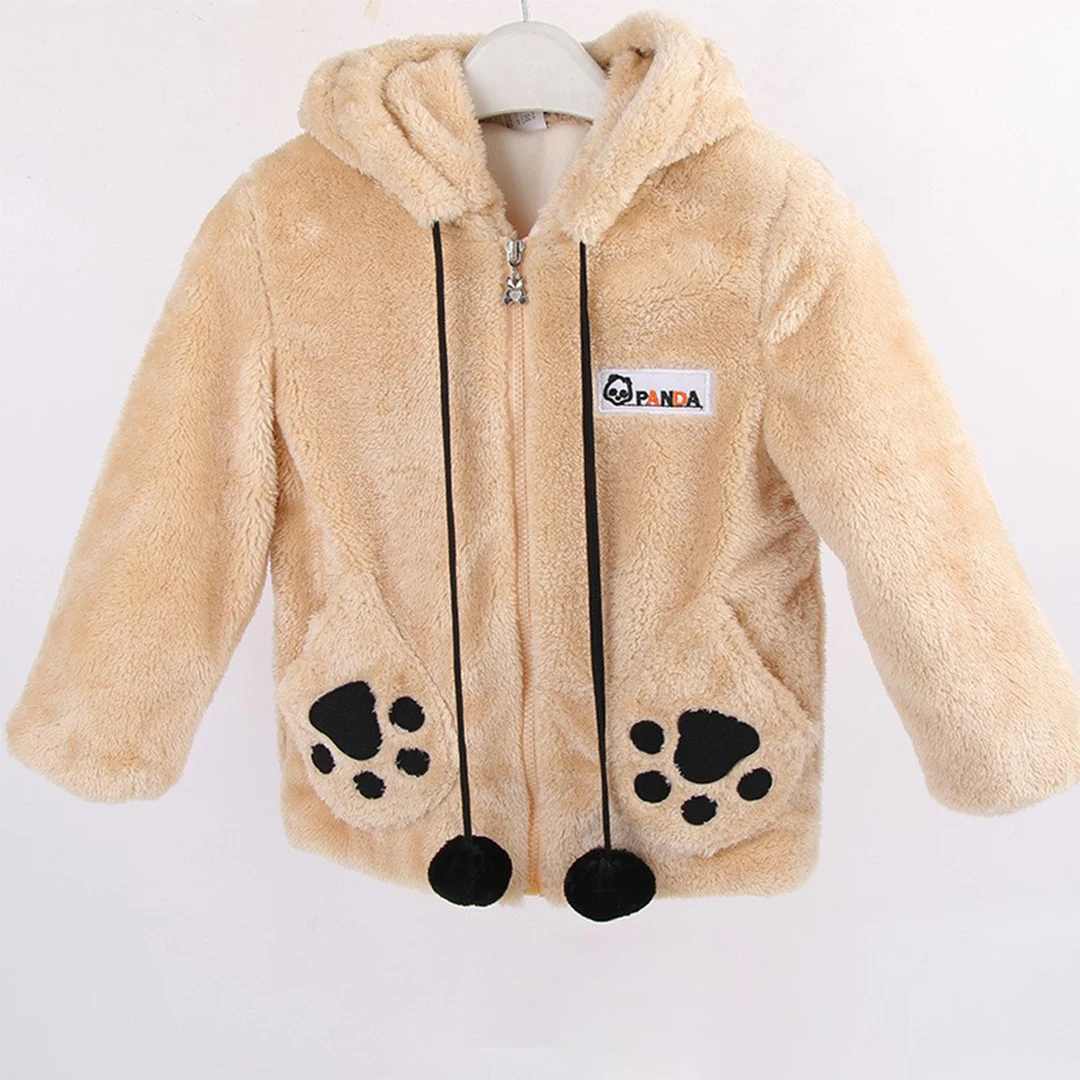 熊猫北极绒法拉绒长袖加厚加绒儿童宝宝连帽保暖秋冬时尚卡通毛绒