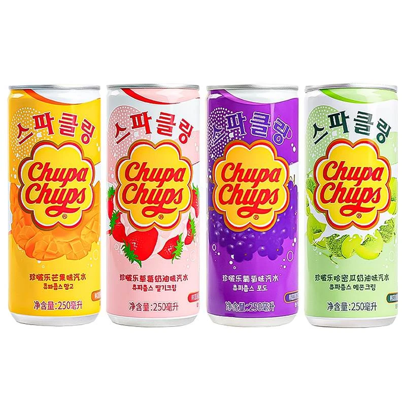 珍啵乐韩国进口果味汽水250ml/罐装草莓葡萄芒果味碳酸汽水饮料