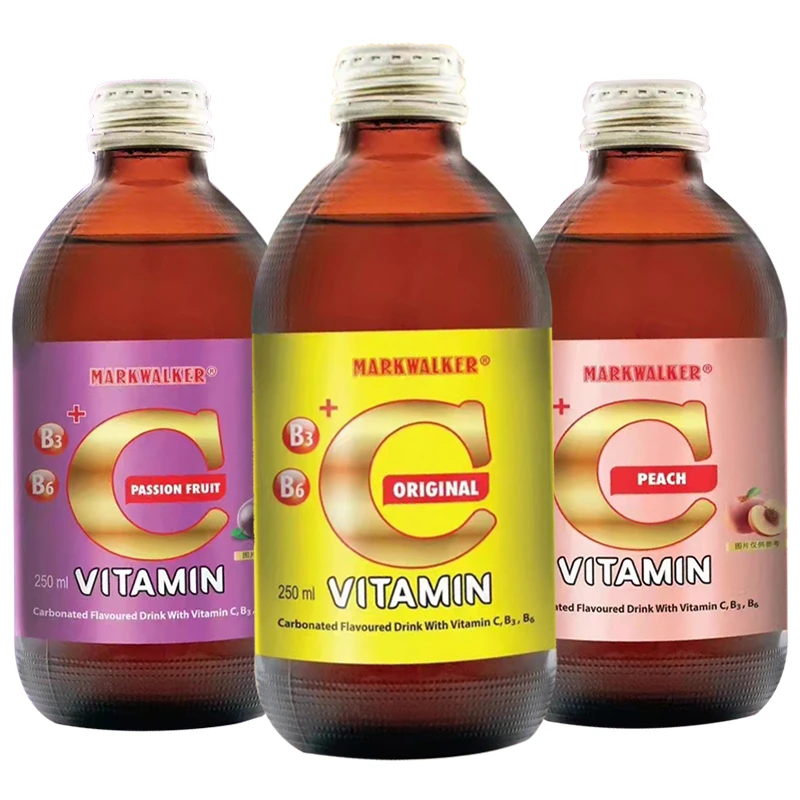 马来西亚进口迈窝克白桃味百香果味维生素碳酸饮料250ml/瓶含维c