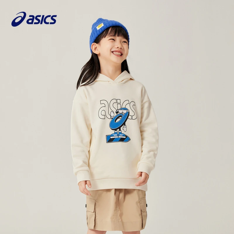 Asics亚瑟士儿童装套头印花宽松中性针织连帽卫衣334221213009