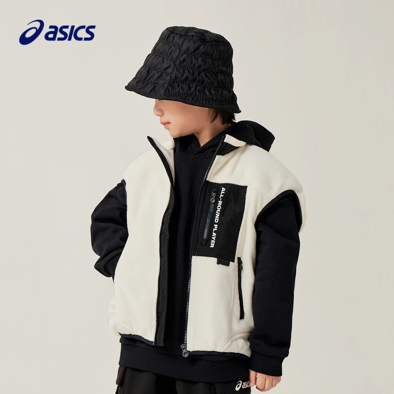 Asics亚瑟士儿童装中性针织时尚拼接撞色马甲334221013005