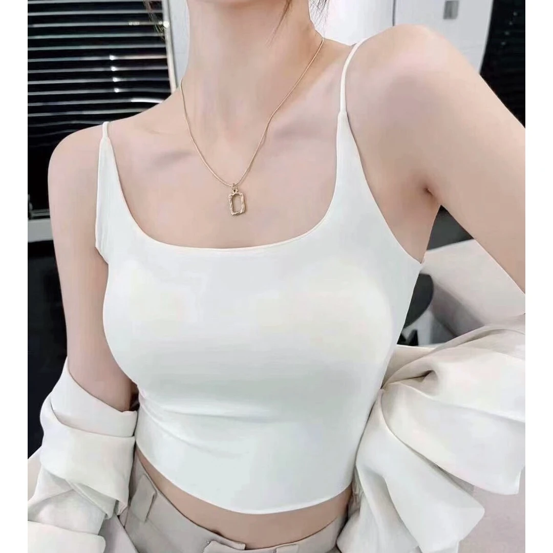 冰丝凉感亲肤一体杯平口吊带外穿内衣（长款）显瘦网红修身性感