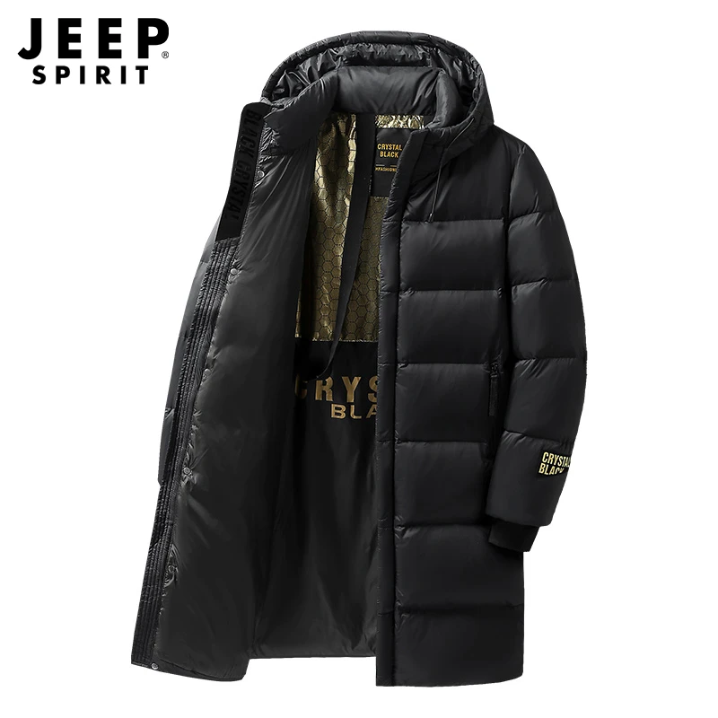 JEEPSPIRIT国标白鸭绒新款黑色轻奢加厚羽绒服中长款休闲外套