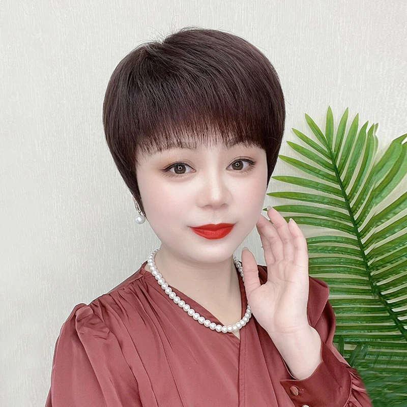 【高端手工钩织】真人发假发套短发女士透气中老年妈妈款假发头套