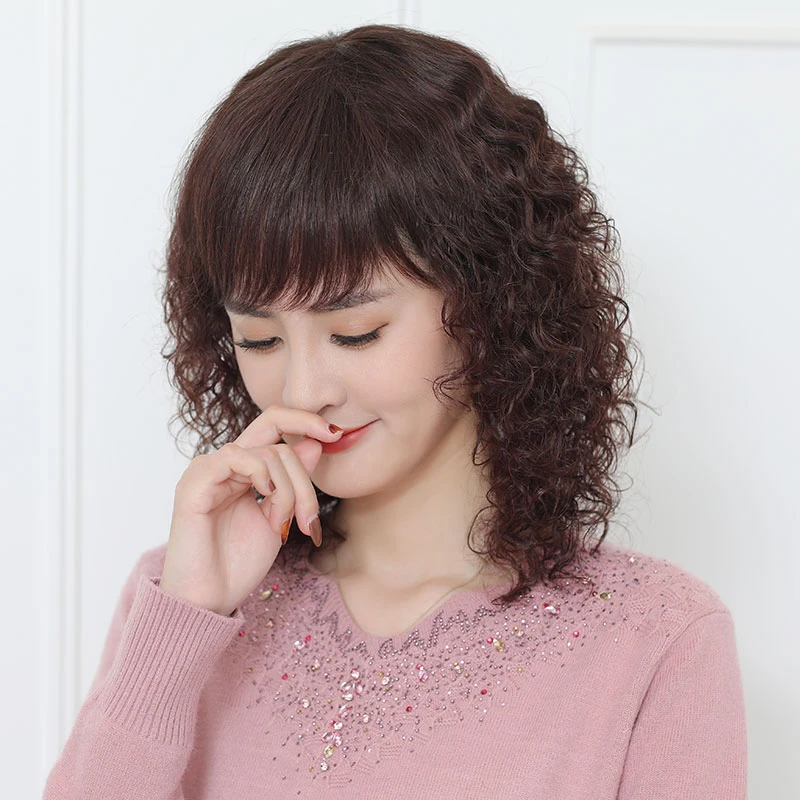 真发假发女中长卷发中老年女士蓬松全头套气质羊毛卷妈妈假发套