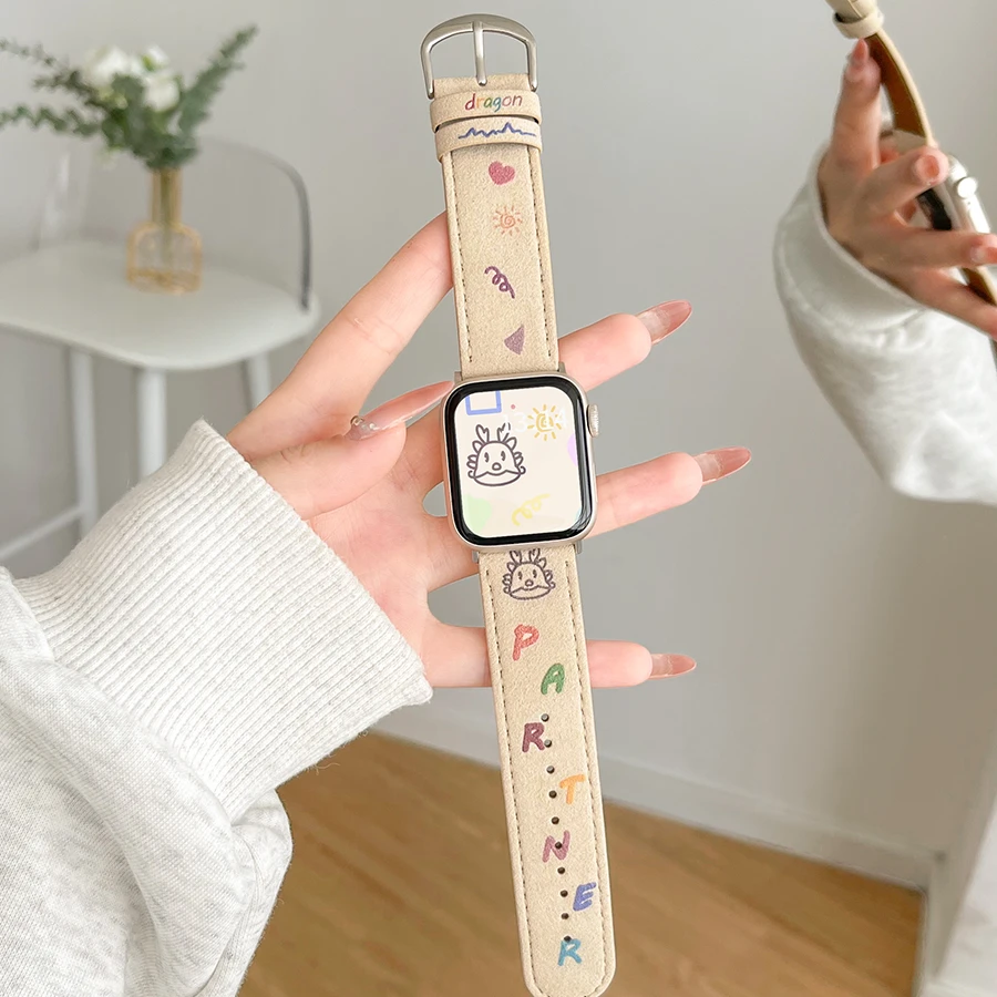 适用iwatchs9表带原创新款s8s7s6苹果手表带小众可爱女款创意皮质