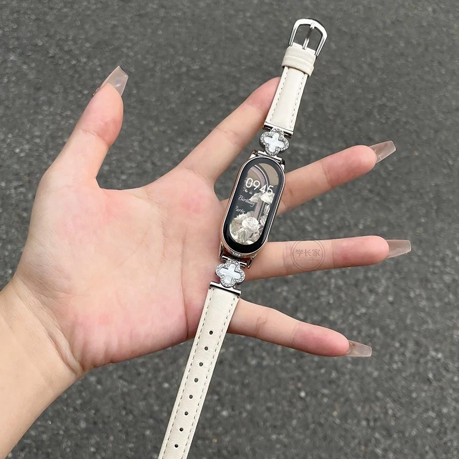 【四叶草皮革金属表带】小米手环10表带夏季高级感9/8nfc版手腕带女