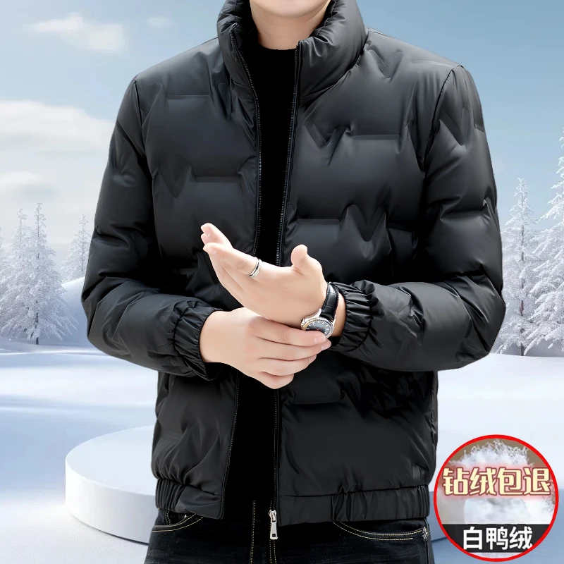 潮牌轻薄白鸭绒立领短款外套男装大码保暖修身羽绒服户外运动上衣